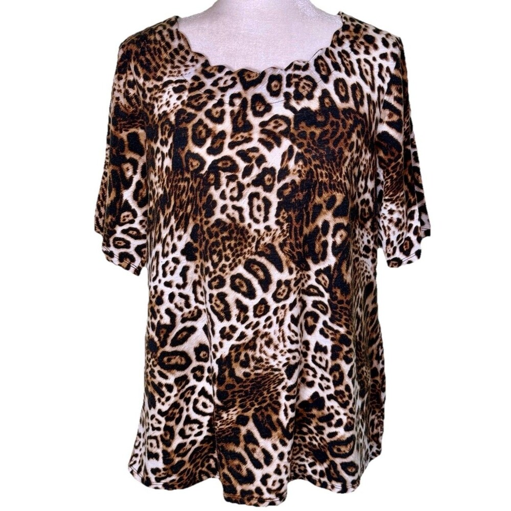 East 5th Women's Y2K Leopard Print Stretch Knit Top Casual Boho Glam Chic Sz Lg